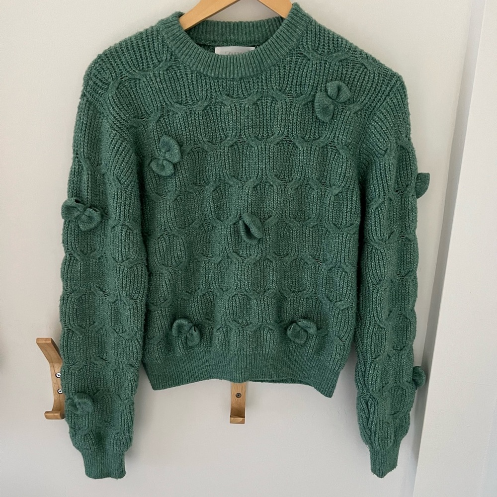 Zara Kids Teal Bow Tie Crewneck Sweater Size 13-14